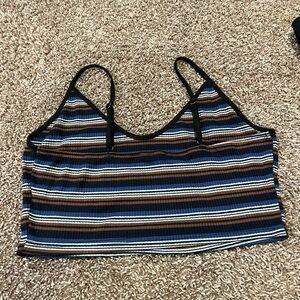 Striped Blue and Brown Women's Crop Top